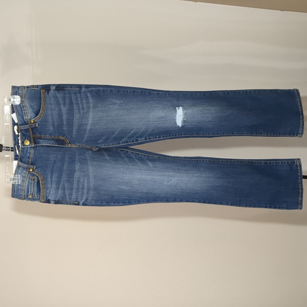 Seven7 Rocker Mid Rise Slim Bootcut Distressed Stretch Jean Sz 8